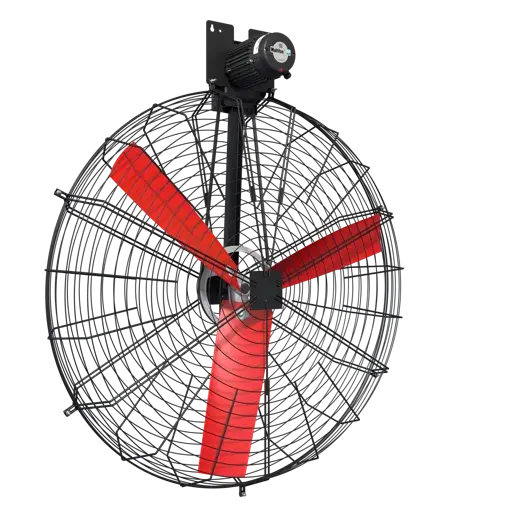 Ventilador industrial con aspas rojas