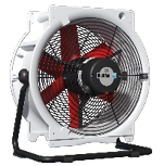 Red and black fan inside a white frame